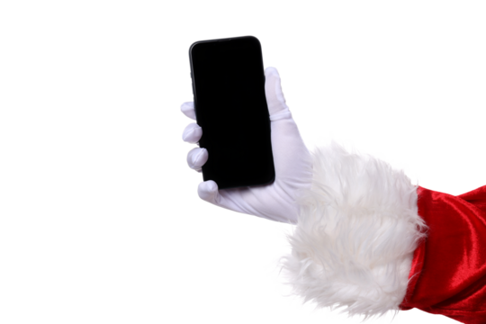 PNG,Santa's hand with smartphone, isolated on white background
