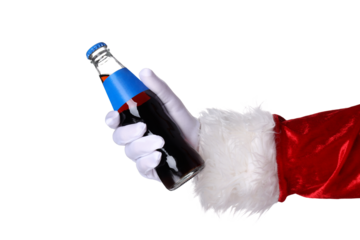 Ukraine, Kyiv, 24.09.2023,PNG, Santa's hand with Pepsi bottle, isolated on white background