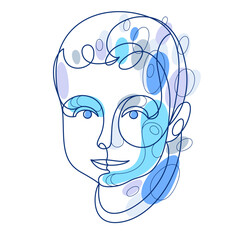 Portrait of a young child boy linear vector illustration isolated, toddler kid artistic line art drawing.