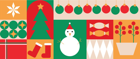 Merry Christmas and happy new year pattern background vector. Decorative elements of snowman, tree, snowflake, socks, candy. Design for banner, card, cover, poster, advertising.wallpaper, packaging.