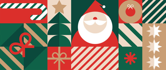 Merry Christmas and happy new year pattern background vector. Decorative elements of tree, snowflake, santa, sparkle. Design for banner, card, cover, poster, advertising.wallpaper, packaging.