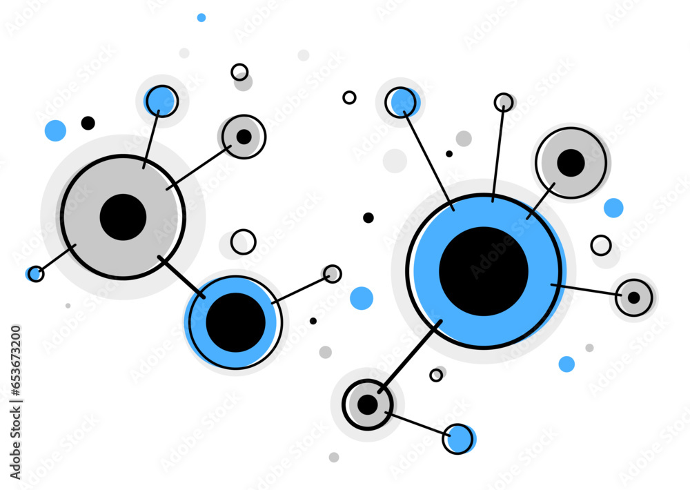 Poster abstract vector technology theme background with connected circles, geometric design linear connecti