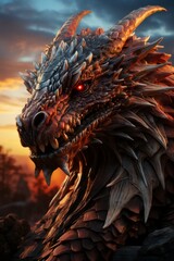 Dragon's silhouette against a vivid sunset, creating a majestic and mythical scene, Generative AI - obrazy, fototapety, plakaty
