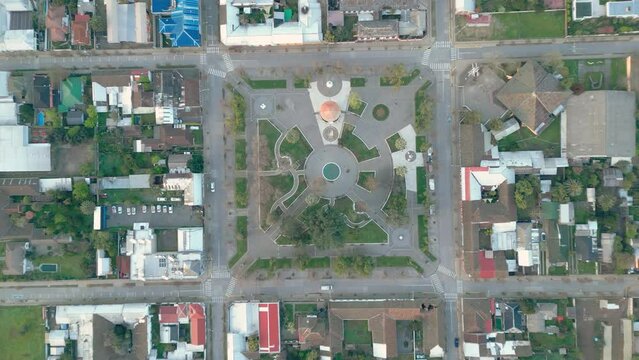 San Javier de Loncomilla square Chile Maule streets flying view from drone