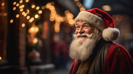 A happy old man with a red hat in Christmas looking up