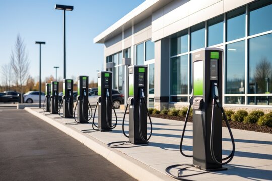Electric car charging station. Preserving a clean environment. Switching to electric energy