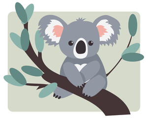 Cute cartoon koala on a tree branch. Flat vector design, illustration © Victoria