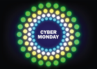 Cyber Monday neon lights banner. Super sale at the end of season.  Special offer concept vector illustration.