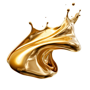 Gold liquid metal isolated transparent, Generative AI