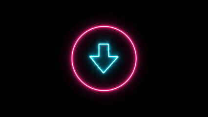 Green color neon arrow icon ,andblack  background. down rosepink color  circle,