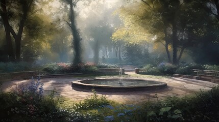Beautiful watercolors of London city parks with trees. - obrazy, fototapety, plakaty