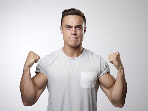 Portrait of a man flexing his muscles