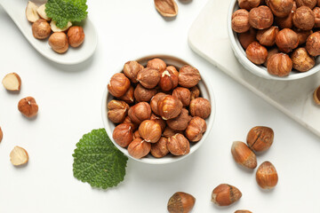 Healthy food and healthy nutrition concept, nuts - hazelnut