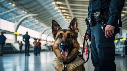 Poster Security officer with police dog at airport - airport security concept © juancajuarez