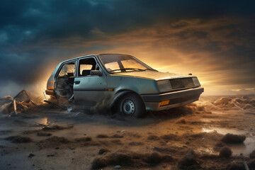 Fototapeta na wymiar Photo of a dirty car parked on a dusty road