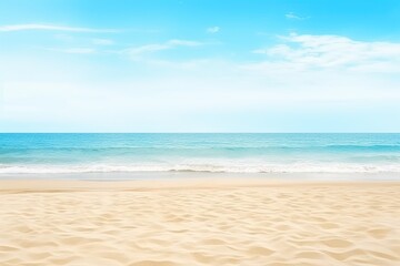 Empty beach and sea with blue sky. Generative AI.