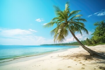 Tropical beach near palm and sea. Generative AI.