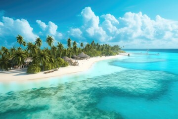 Tropical island with lush vegetation. Generative AI.