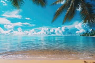 View of the sea with blue and cloudy sky. Generative AI.