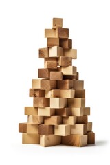 Obraz premium Image of christmas tree made from colorful wooden blocks isolated over white background.