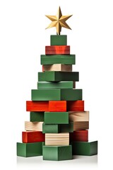 Fototapeta premium Image of christmas tree made from colorful wooden blocks isolated over white background.
