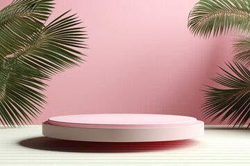Obraz premium 3d rendering platform podium with plant product advertising presentation background