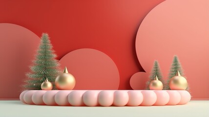 3d rendered Christmas theme podium empty stage