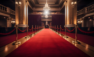 An empty red carpet awaiting the arrival of famous stars.