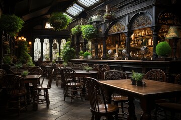Classic Irish pub adorned with shamrocks and Celtic decor, Generative AI