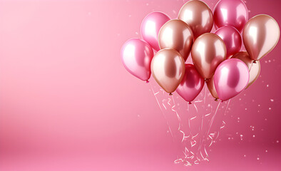 Festive pink background with balloons copy space.