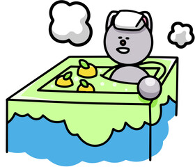 ゆず湯に入るにゃんまるのイラスト　猫
