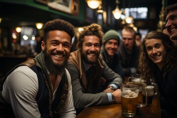 St. Patrick's Day pub crawl with friends wearing green attire, Generative AI