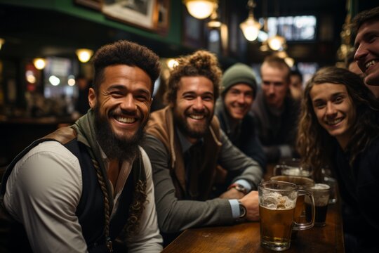 St. Patrick's Day pub crawl with friends wearing green attire, Generative AI