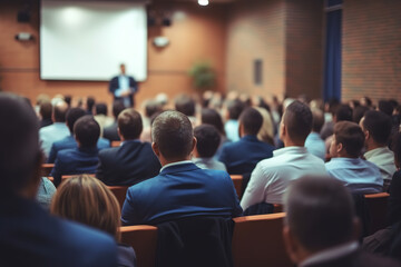 Rear view of audience in the conference hall or seminar meeting, business and education concept. - obrazy, fototapety, plakaty