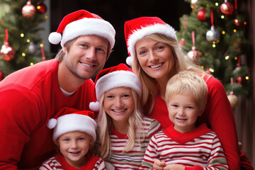 Fototapeta na wymiar Small family having happy time together on Christmas.