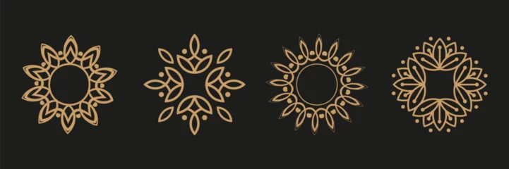 Foto op Aluminium Mandala flower ornament element collection. Set of black flower ornament icons. Black abstract geometric ornament collection © top dog
