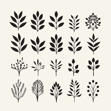 Set of vector simple leaves, ornamental design elements.