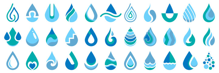 Water drop logo for creative company. Set of water drop logo in a flat design. Water drop icon collection