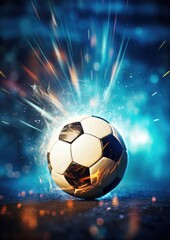 Naklejka premium Football sport ball in action during match at the stadium, colorful. Generative Ai.