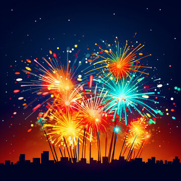 Happy Diwali background with colorful fire crackers in sky - ai generative