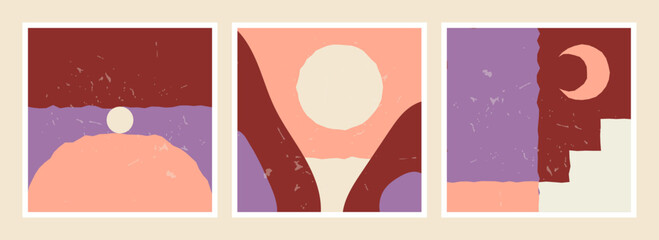 Set of flat vector illustrations with simple, geometric and abstract shapes, Mid-century modern inspired