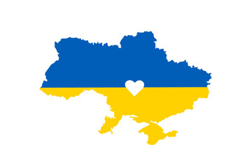 Ukraine map with national flag colors isolated on a white background
