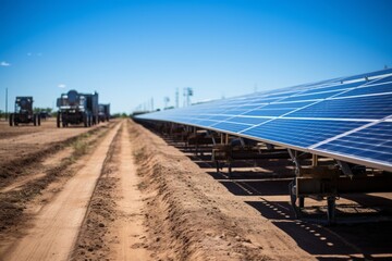 Obraz premium Solar panel array harnessing renewable energy on Earth Day, Generative AI