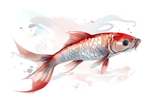Image of an arowana fish ancient chinese brush style. Pet, Illustration, Generative AI.