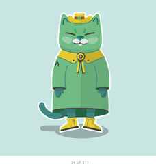 Cartoon stylized cat character. Set of 111 units. Number 34. 2d animation, printing, pets, stickers, digital art. Conceptual toys.