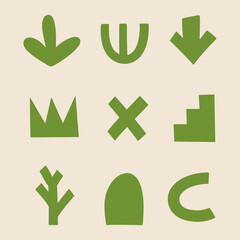 Abstract hand drawn various shapes and doodle object elements for kids and school cover, abstract wall art for home decor,prints and pattern design.