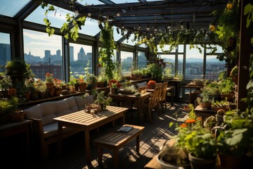 Sustainable urban garden on a rooftop celebrating Earth Day, Generative AI