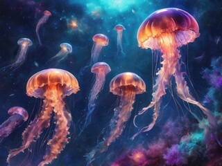 jellyfish in aquarium Creative AI design. - obrazy, fototapety, plakaty