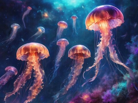 jellyfish in aquarium Creative AI design.
