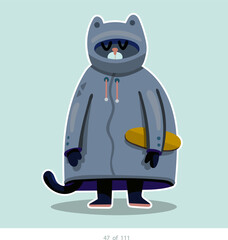 Cartoon stylized cat character. Set of 111 units. Number 47. 2d animation, printing, pets, stickers, digital art. Conceptual toys.
